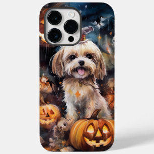 Halloween Lhasa Apso med pumpor Scary