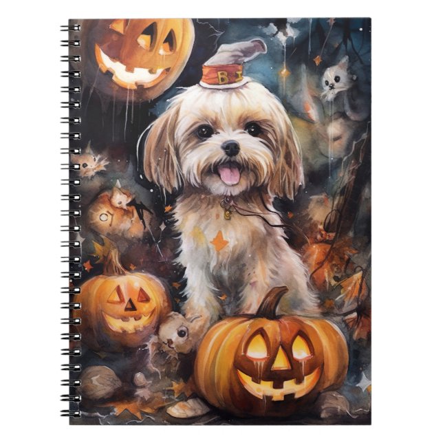 Halloween Lhasa Apso med pumpor Scary Anteckningsbok (Framsidan)