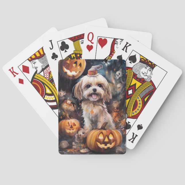 Halloween Lhasa Apso med pumpor Scary Casinokort (Baksidan)