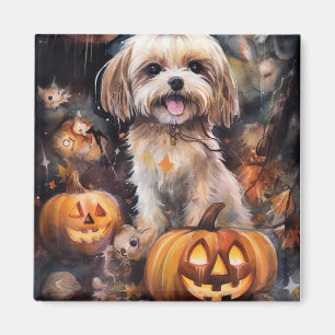 Halloween Lhasa Apso med pumpor Scary Magnet