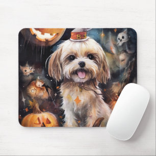 Halloween Lhasa Apso med pumpor Scary Musmatta