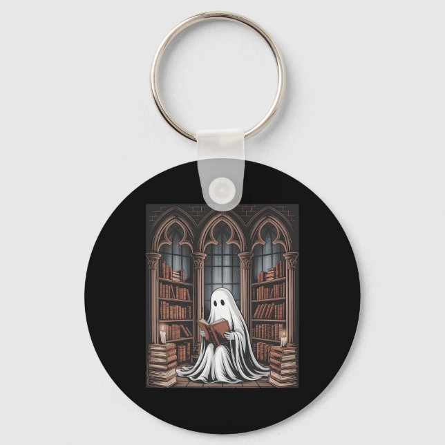 Halloween Librarian Ghost Reading Bokar Älskare Li Nyckelring (Framsida)