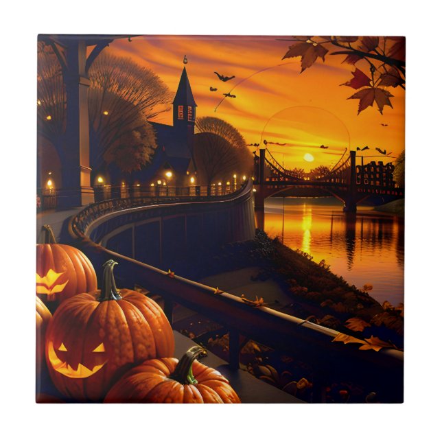 Halloween liggande två kakelplatta (Framsidan)