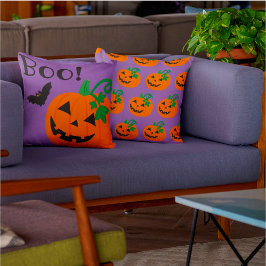 Halloween Lila Background Orange Jack o lantern Kudde