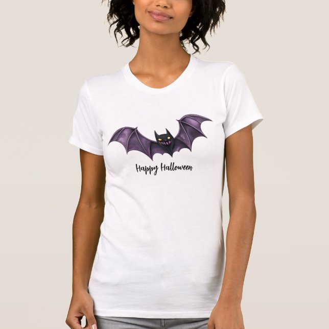 Halloween Lila Black Fladdermus Spooky Scary T Shirt (Framsida)
