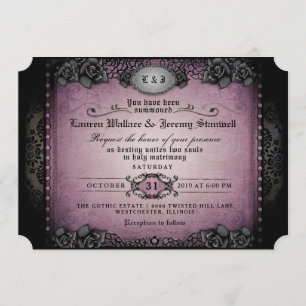 Halloween Lila Black Gothic Wedding RECEPTION Inbjudningar