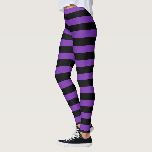 Halloween Lila & Black Vågrät Rand Witch Leggings (Vänster)