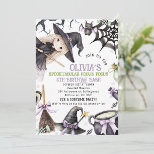 Halloween Lila Blonde Little Witch Birthday Inbjudningar