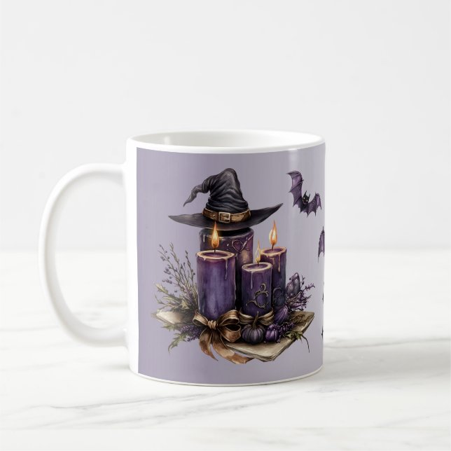 Halloween Lila Candles Fladdermus Spooky Scary Kaffemugg (Vänster)