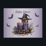 Halloween Lila Candles Fladdermus Spooky Scary Vykort<br><div class="desc">Halloween Lila Candles Fladdermus pooky Scary Postcard. Unik,  vacker utformning av snyggten. Lätt att vara personlig. Teckensnittet stil,  storlekt och färg kan ändras. Matchande objekt är tillgängliga.</div>