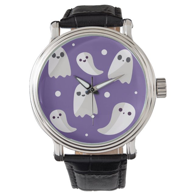 Halloween Lila Cute Ghost Mönster Armbandsur (Framsida)