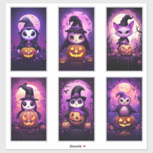 Halloween Lila Emo Pingvin med vänner 2 Klistermärken