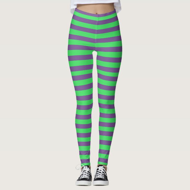 Halloween Lila Grönt Rand Leggings (Framsida)