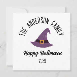 Halloween lila häxa hatt Personligt namn Julkort