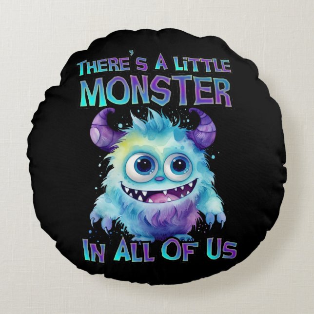 Halloween Lila Monster Rund Kudde (Framsidan)