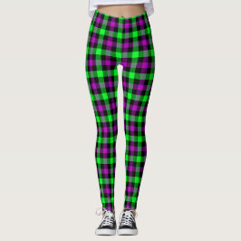 Halloween Lila och Neon Grönt Tartan Leggings