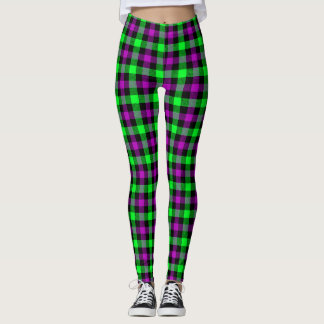 Halloween Lila och Neon Grönt Tartan Leggings