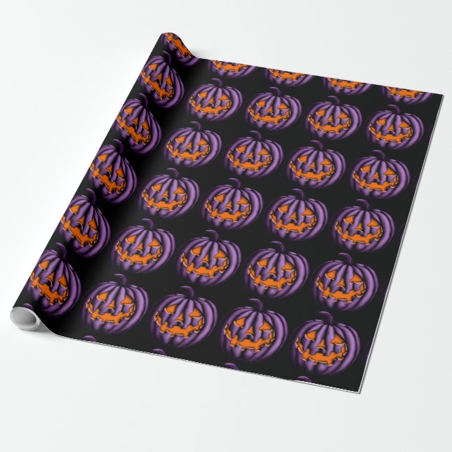 Halloween Lila Pumpkin Grönt Grunge Presentpapper (Utrullad)