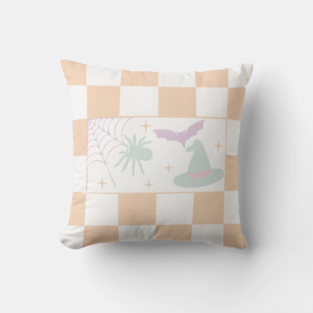 Halloween Lila Spooky Season Checkerboard Kudde (Framsida)