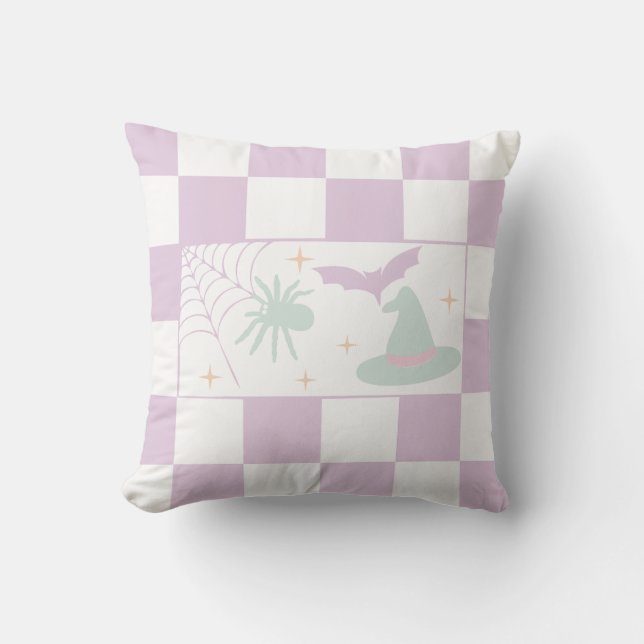 Halloween Lila Spooky Season Checkerboard Kudde (Framsida)