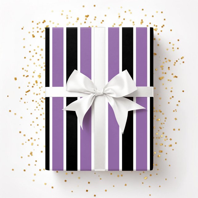 Halloween lila svarta ränder presentpapper (Halloween Purple Black Stripes Wrapping Paper)