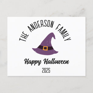 Halloween Lila Witch Hat Personlig Namn Helg Vykort