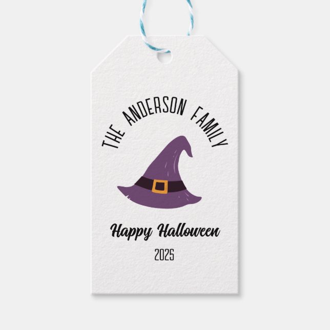 Halloween Lila Witch Hat Personlig Namn Presentetikett (Framsidan)