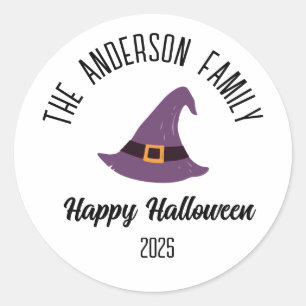 Halloween Lila Witch Hat Personlig Namn Runt Klistermärke
