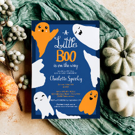 Halloween lilla boo orange spöken babydusch inbjudningar