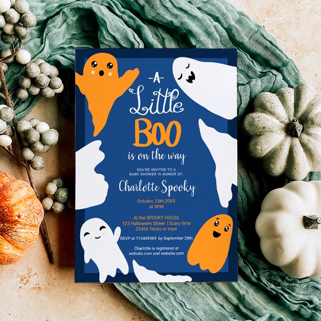 Halloween lilla boo orange spöken babydusch inbjudningar (Halloween little boo orange ghosts baby shower invitation)