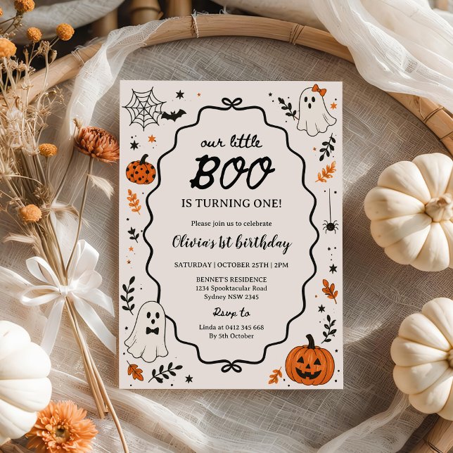 Halloween Lille Boo Spöke 1-års Födelsedagsfest Inbjudningar (Skapare uppladdad)