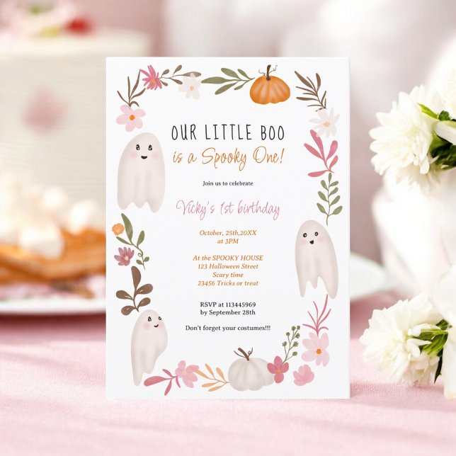 Halloween lille boo Spöken Cute Children 11-årsdag Inbjudningar (Halloween little boo Ghosts Cute kids 1st birthday Invitation)