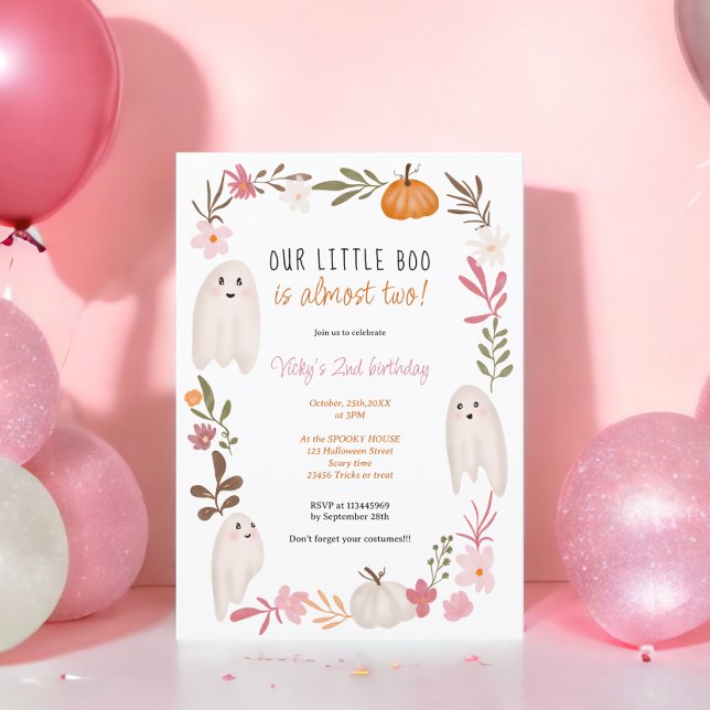 Halloween lille boo Spöken Cute Children 2-årsdage Inbjudningar (Halloween little boo Ghosts Cute kids 2nd birthday Invitation)