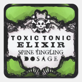 Halloween Lime Green & Black Square Drink-etikett Fyrkantigt Klistermärke