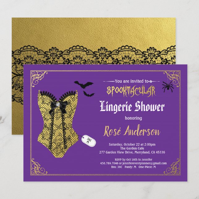 Halloween lingerie dusch lila Black snöre Inbjudningar (Fram/baksida)