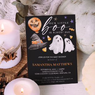 Halloween Little Boo Baby Shower Black Inbjudningar