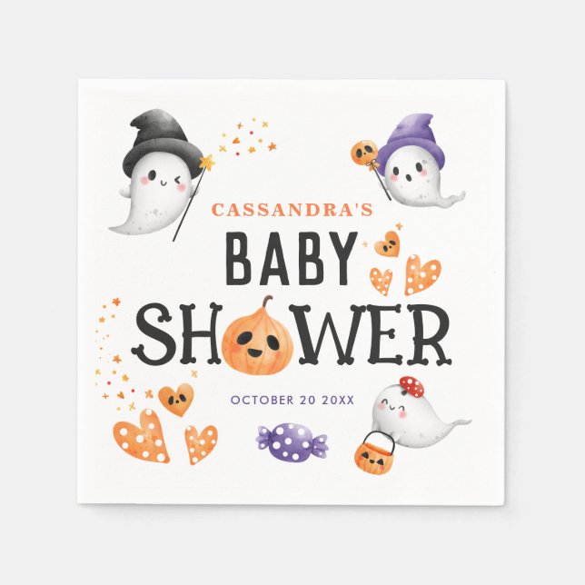 Halloween Little Boo Baby Shower Cute Spöken Pappersservett (Framsidan)