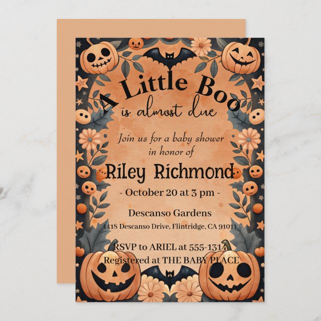 Halloween Little Boo Baby Shower-inbjudan Inbjudningar (Fram/baksida)