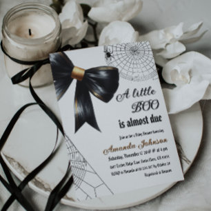 Halloween Little Boo Black Bow Baby Shower Inbjudningar