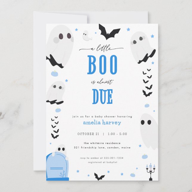 Halloween Little Boo Blue Baby Shower-inbjudan Inbjudningar (Framsida)