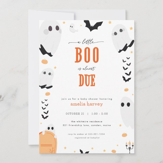 Halloween Little Boo Ghost Baby Shower-inbjudan Inbjudningar (Framsida)