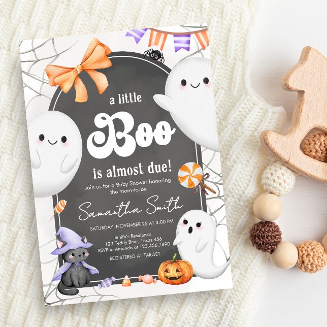 Halloween Little Boo Ghost Baby Shower Inbjudningar (Halloween A Little Boo is Almost Due Ghost Baby Shower Invitation)