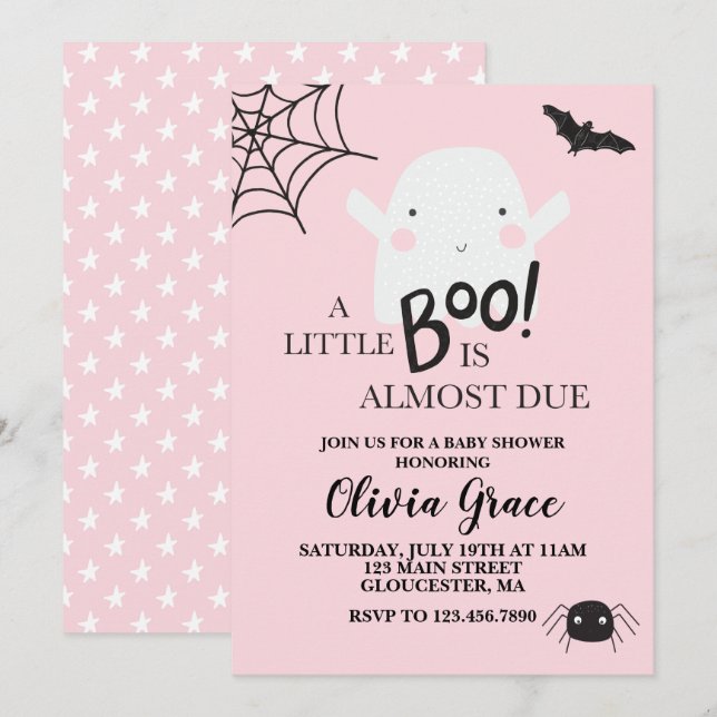 Halloween Little Boo Ghost Baby Shower Rosa Inbjudningar (Fram/baksida)