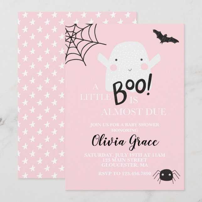 Halloween Little Boo Ghost Baby Shower Rosa Invita Inbjudningar (Fram/baksida)