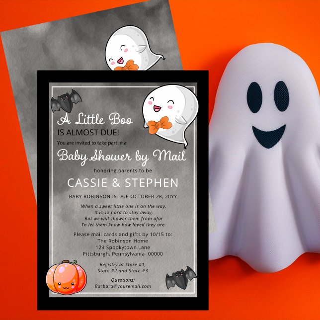 Halloween Little Boo Ghost Boy Shower by Mail Inbjudningar (Halloween A Little Boo Ghost Boy Baby Shower By Mail Invitation)