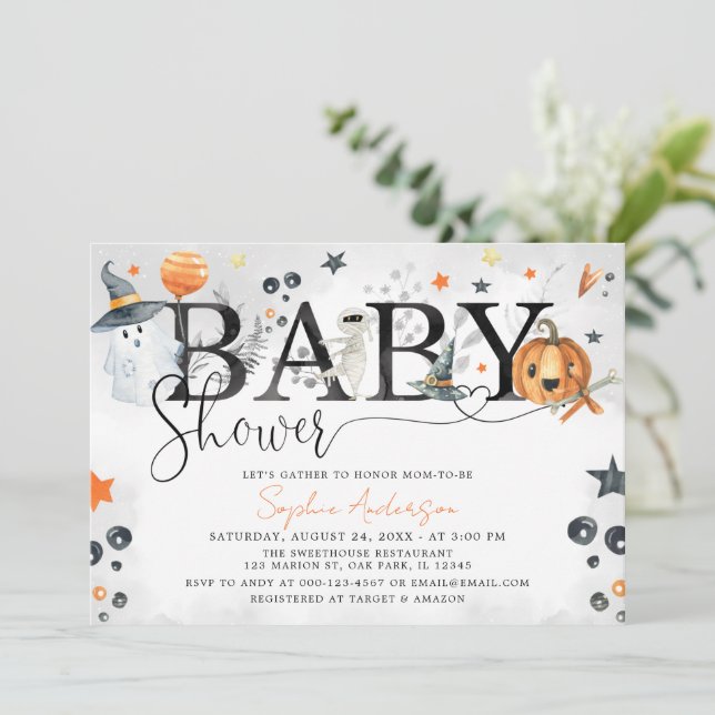 Halloween Little Boo Pumpa Baby Shower Inbjudningar (Stående Fram)