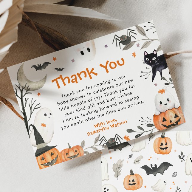 Halloween Little Boo Pumpkin Cute Baby Shower Tack Kort (Skapare uppladdad)