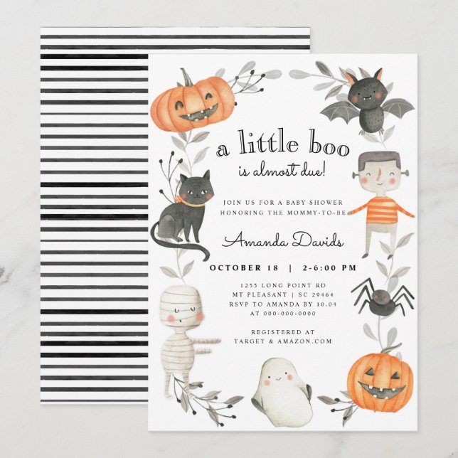 Halloween Little Boo Pumpkin Cute Fall Baby Shower Inbjudningar (Fram/baksida)
