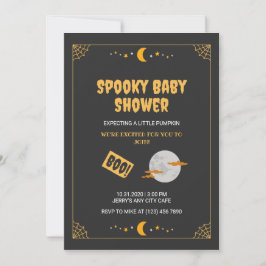 Halloween Little Boo Spooky Black Baby Shower Inbjudningar