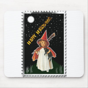 Halloween - Little Girl with Broom and Black Cat Musmatta